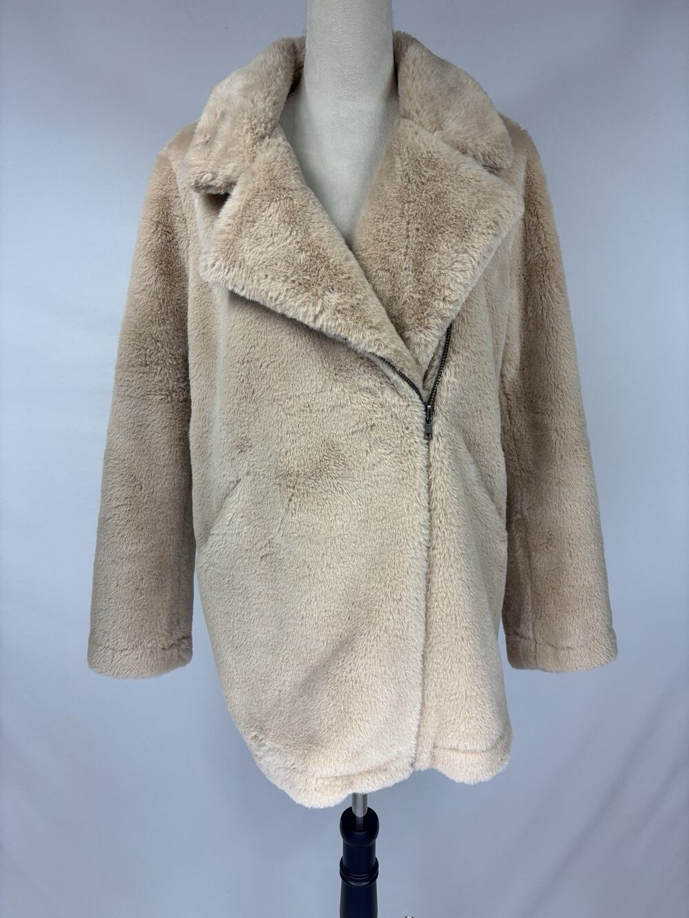 Apparis Rose Faux Fur Tan Moto Jacket Winter Coat Fall Zip Collared Teddy Bear